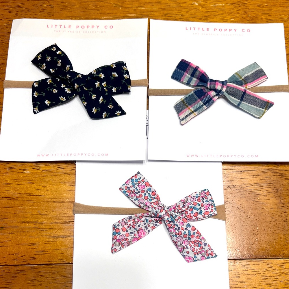 Little Poppy Co. Original Nylon Hair Bows, Baby Hair Bows, 3 Bows